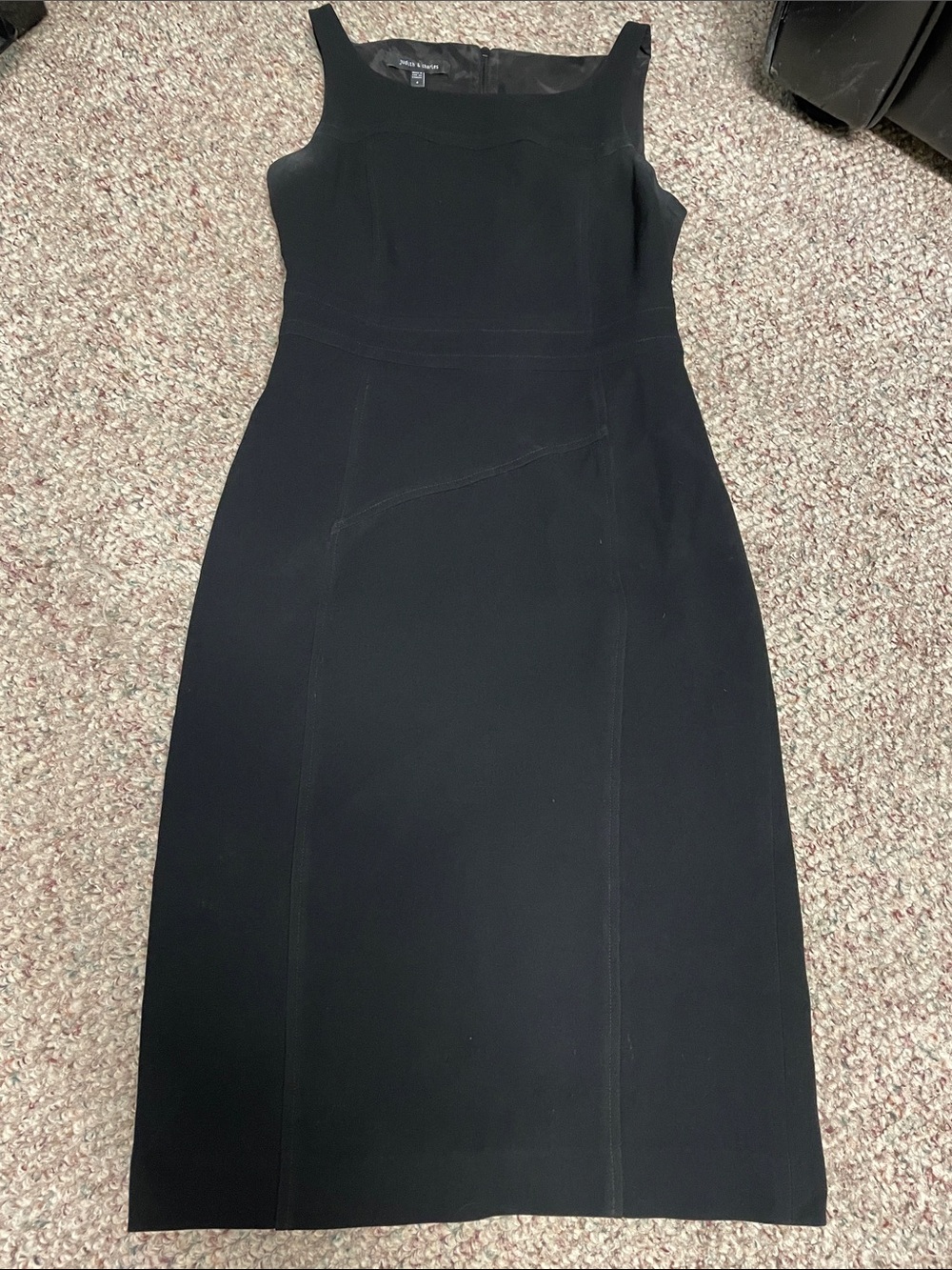 Judith & Charles  Black Sheath midi Dress - Sleek Square Neck and slit/zip back